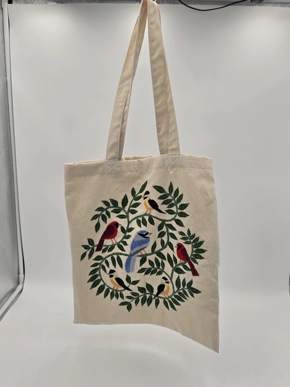 Embroidered Woodland Birds Canvas Tote